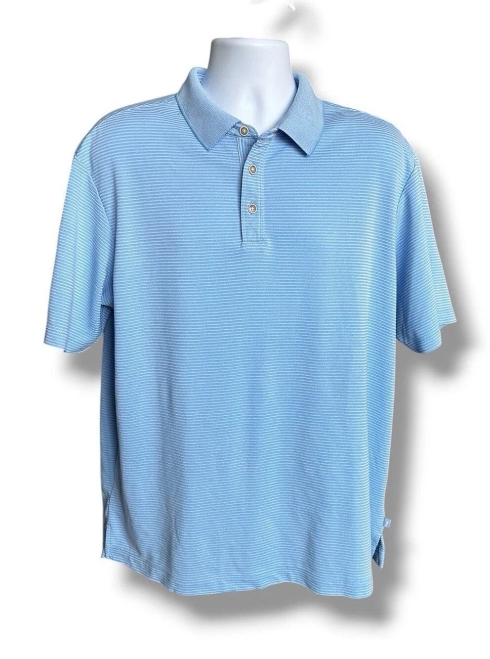 Tommy Bahama Men's Light Blue Monochrome Stripe SS Modal Blend Polo Shirt XL